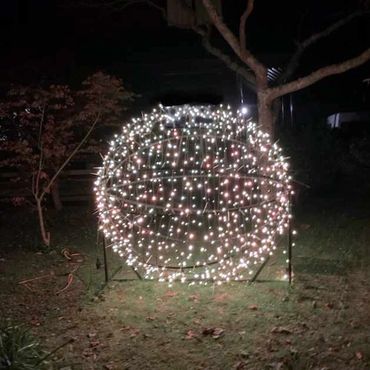 Cool White fairy lights on our giant light sphere.