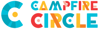 Campfire Circle logo - colourful letters with a blue letter C and a yellow dot in the centre