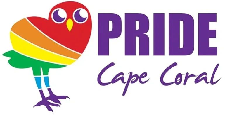 Colorful heart-shaped bird logo with PRIDE Cape Coral text.