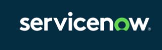 ServiceNow logo on a dark blue background.