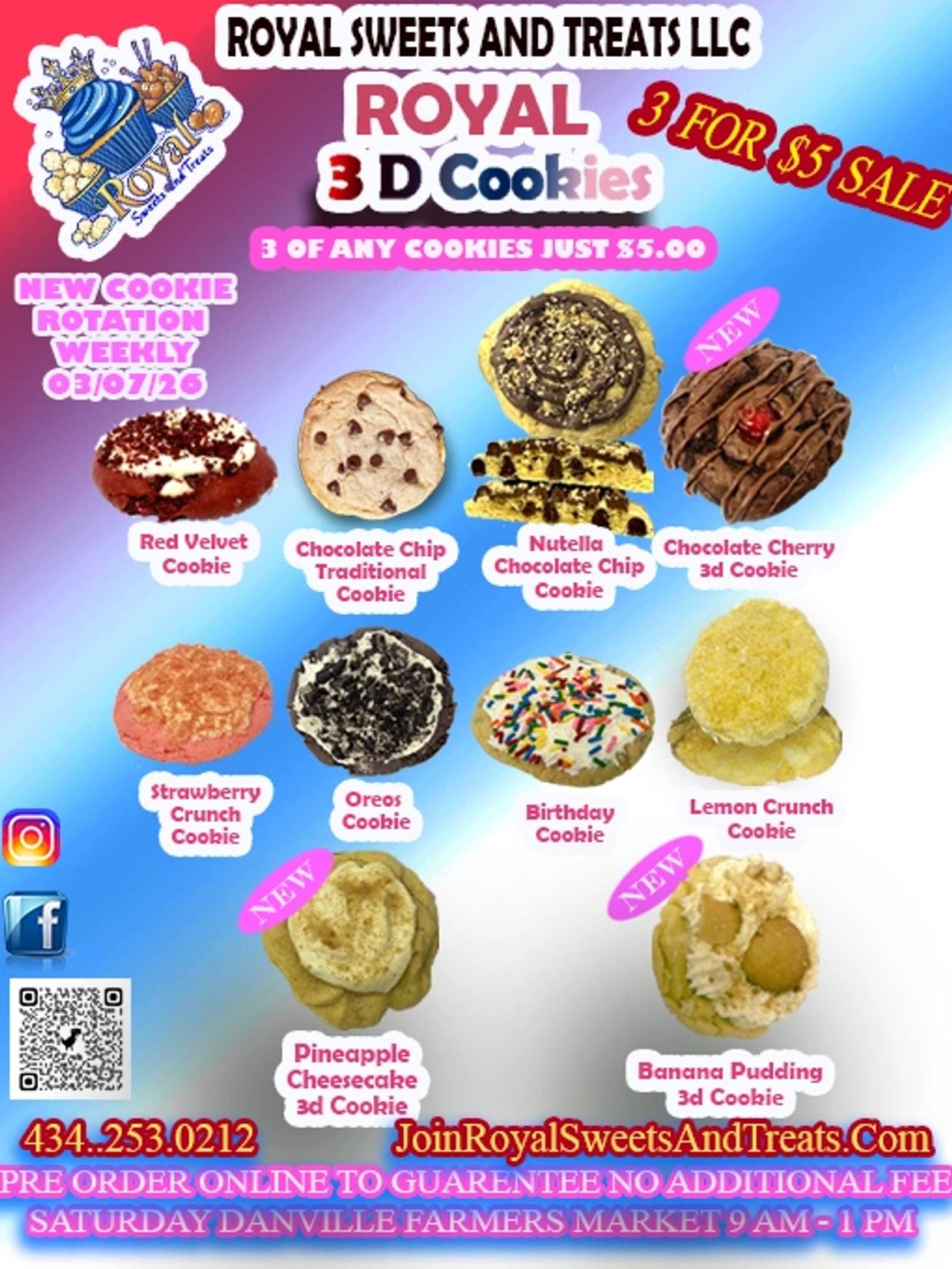 Royal Sweets and Treats offers 3 cookies for $5 with new weekly cookie rotations.