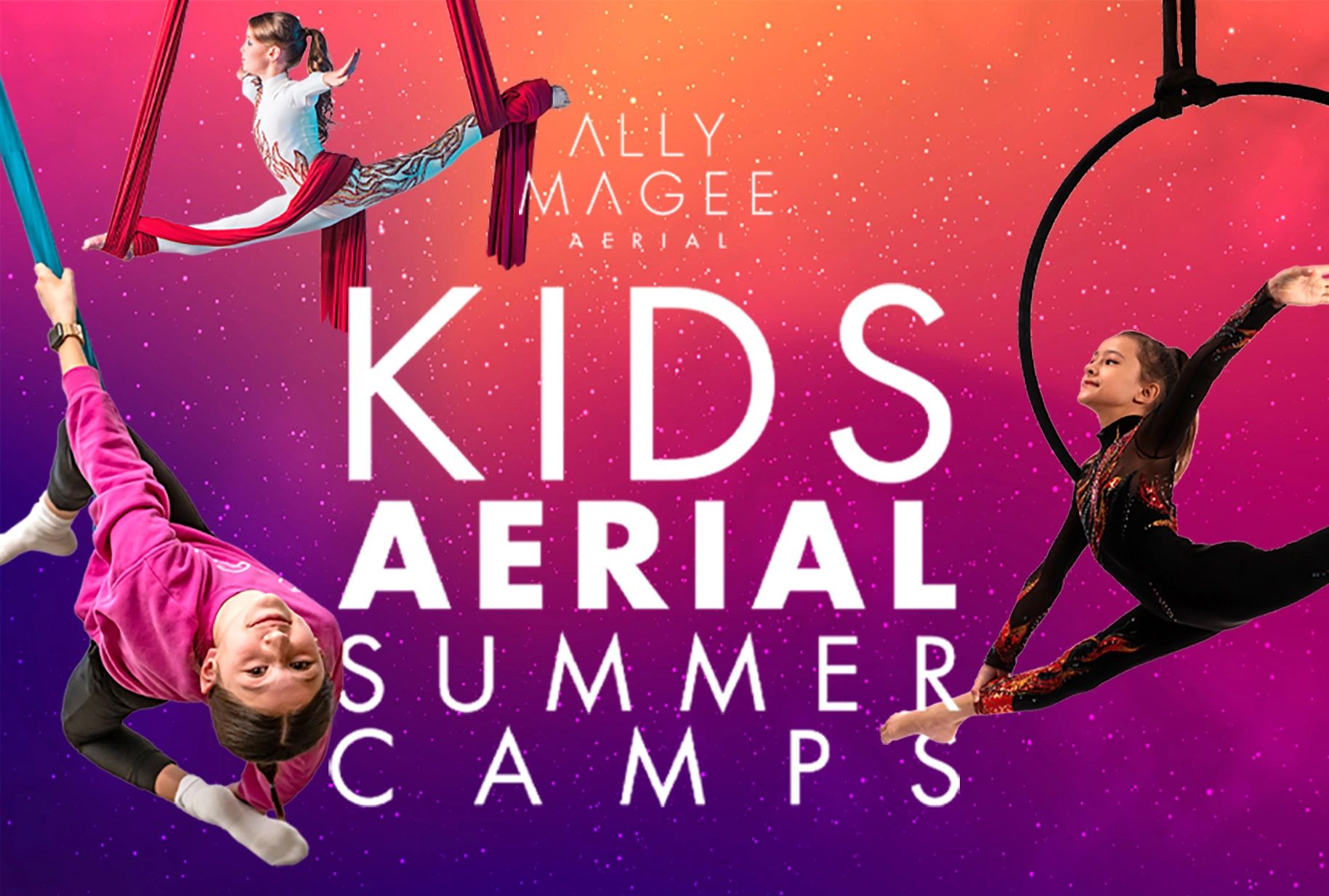 Kids performing aerial acrobatics for a summer camp.