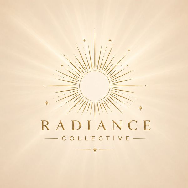 Elegant gold sunburst logo with 'Radiance Collective' text.