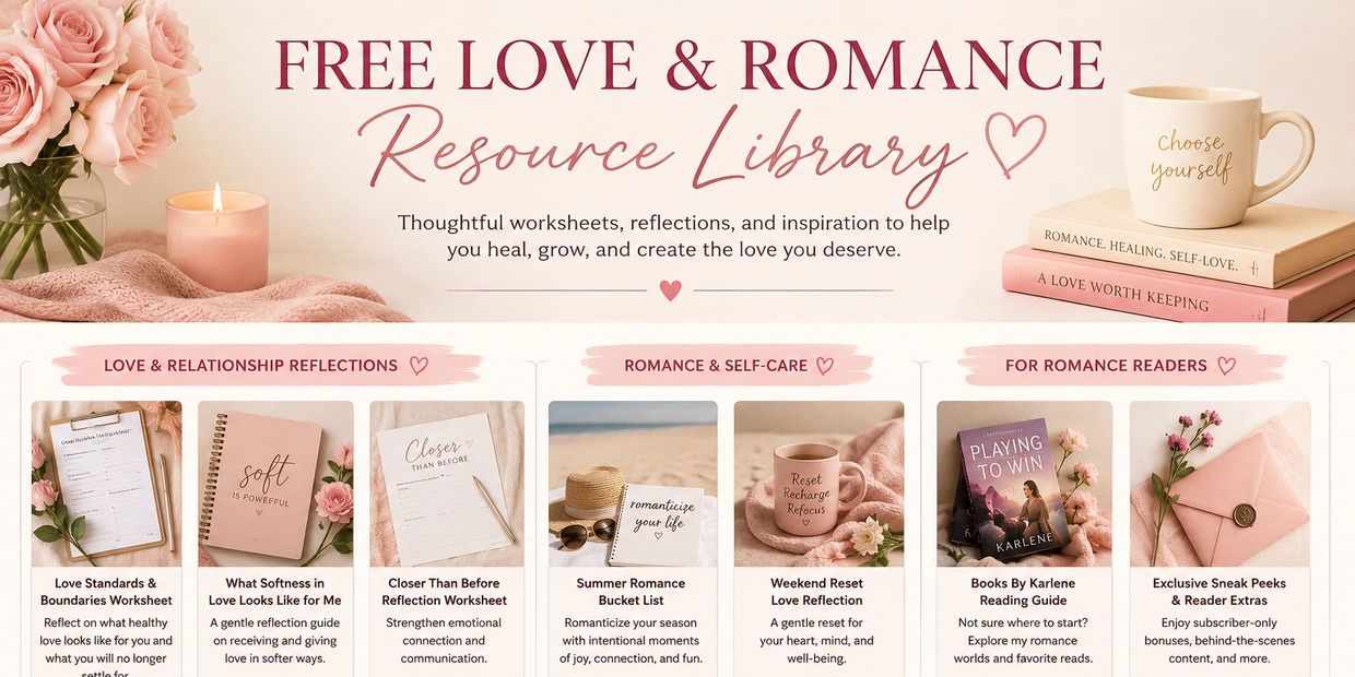 A resource library offering love, romance, and self-care worksheets and guides.
