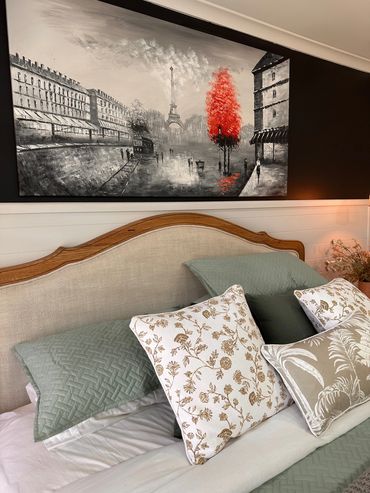 Completed Bedroom renovation with feature Artwork.