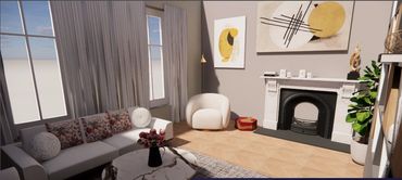 example of a 3d Rendered Living Room created for clients to visual the proposed interior design.
