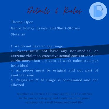 Guidelines for a writing contest accepting poetry, essays, and short stories with specific rules.