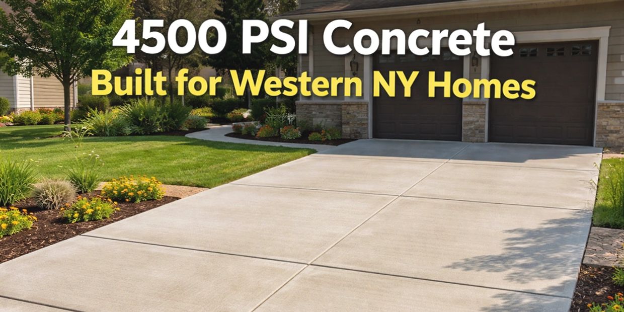 High-strength 4500 PSI concrete contractor near me serving Akron, Clarence, Alden, Elma, Western NY.