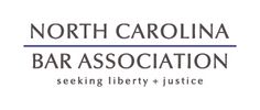 Text that says "North Carolina Bar Association seeking liberty + justice"