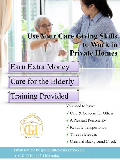 goodhearts home care is looking for qualified caregivers to assist clients with daily living in the 
