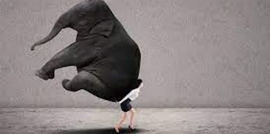 A woman carrying a elephant on her back.