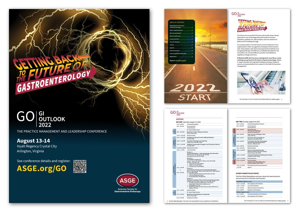Select pages of the GI OUTLOOK 2022 program. Graphic design, art direction