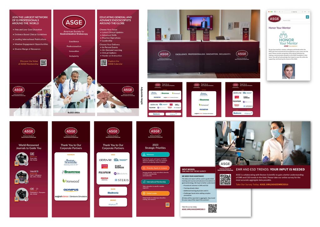 Samples of booth:  Table apron, adjustable and table banners, postcard, social media graphics