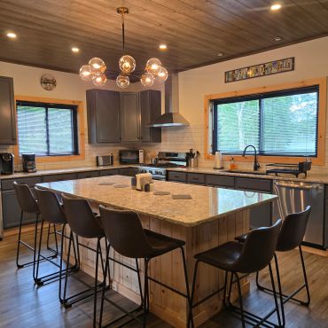 Kitchen with huge island.