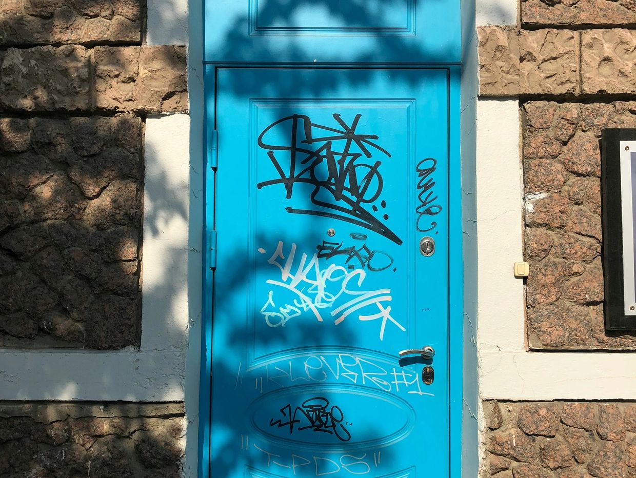 Graffiti on a door.