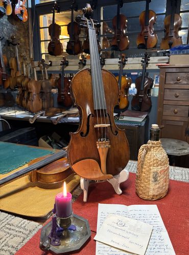 Fiddle resting on a case