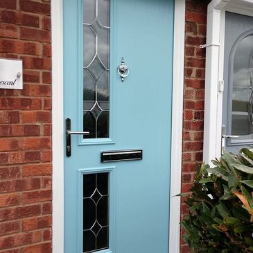 Duck Egg Blue Solid Core front door with Classic glass fitted by Worksop Composite Doors.