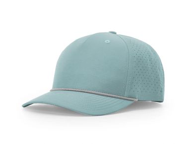 Light blue baseball cap with ventilation holes and a silver rope detail.