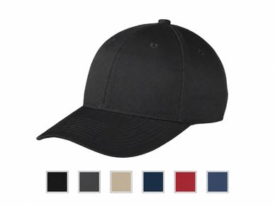 Classic black baseball cap with six-panel design and curved brim.