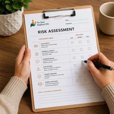 Person filling out a risk assessment form on a clipboard.