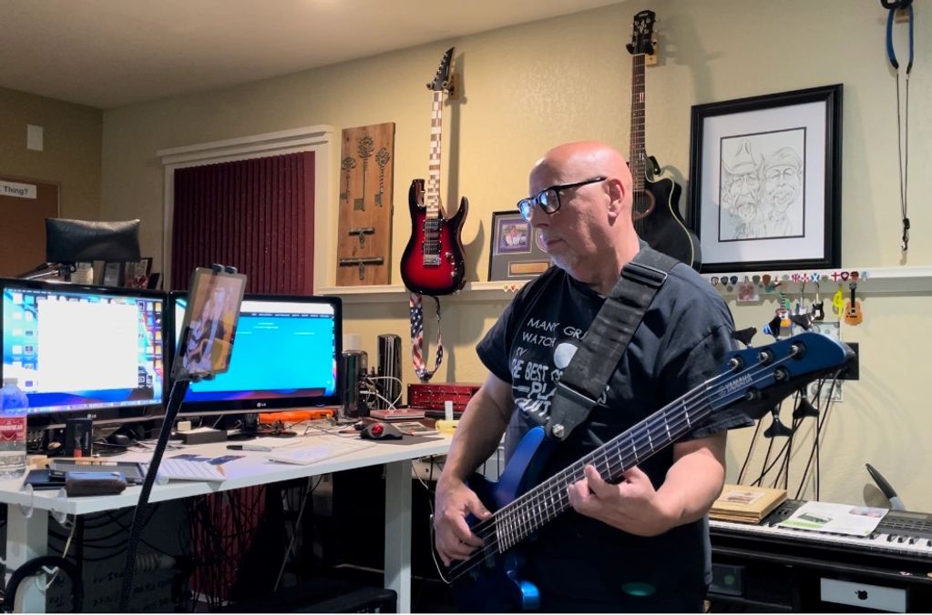 Wally Hanson Practicing his Bass Guitar to prepare for Bass Guitar Lessons in Las Vegas.