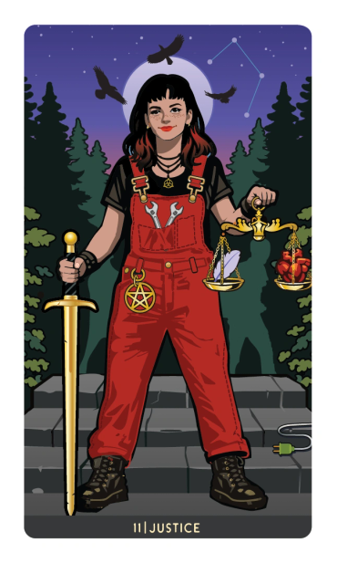 The Justice Card, featuring Katy Swallow by Davezilla for the Feral Path Tarot deck. ©2026.
