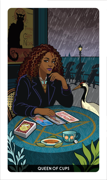 The Queen of Cups Card featuring actress Rachel True, by Davezilla for the Feral Path Tarot deck. ©2