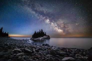 Milky Way Core over an island on the Lake Superior North Shore, MN. Minnesota Astrophotography