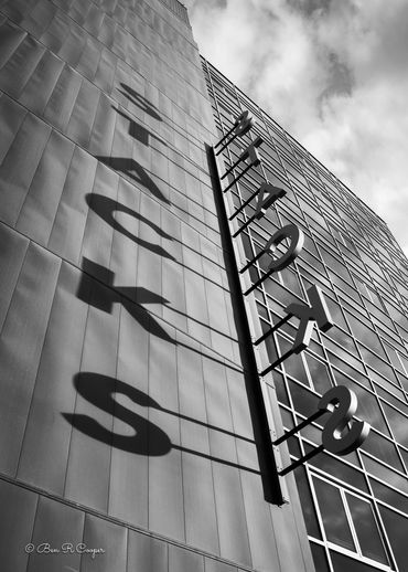 Bookmen Stacks Building in Minneapolis, Minnesota. North Loop, MN. Black and White Photo