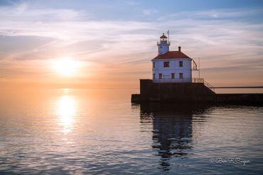 Superior entry lighthouse near duluth minnesota in superior wisconsin. Lake Superior, MN, WI sunrise