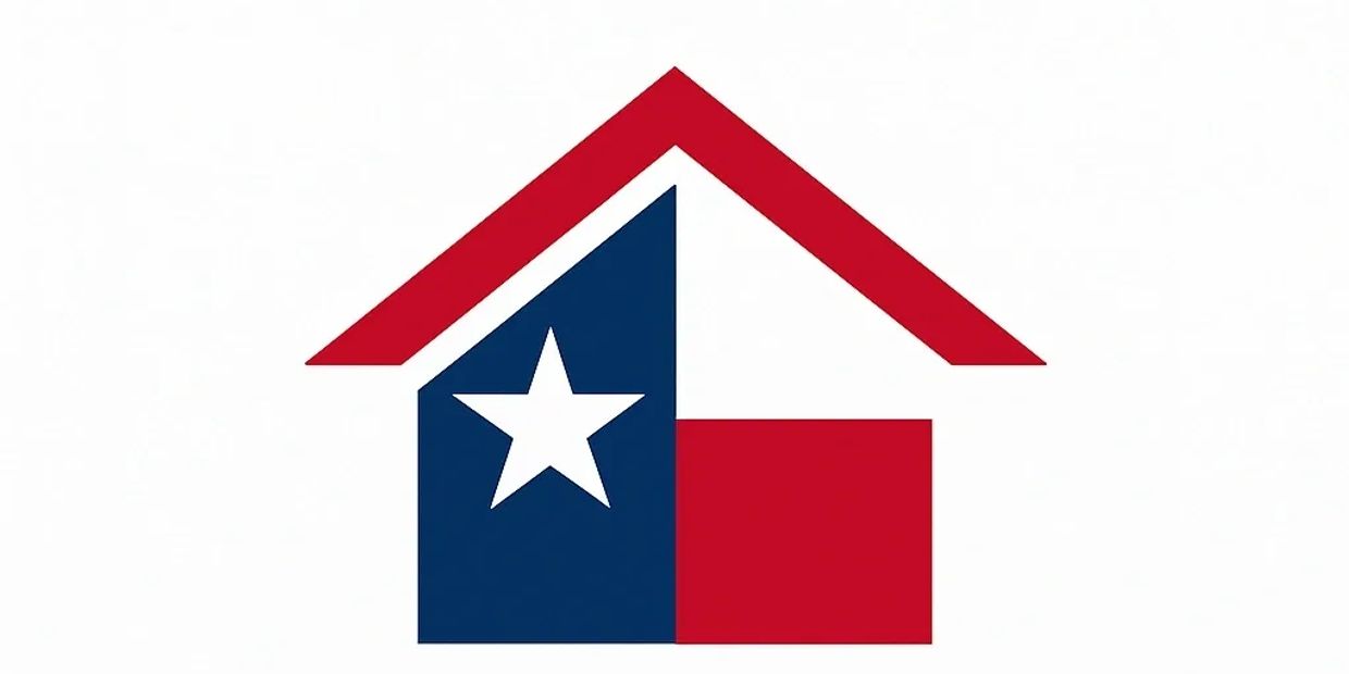 Logo of Real Estate of Texas featuring a house with Texas flag colors and a star.