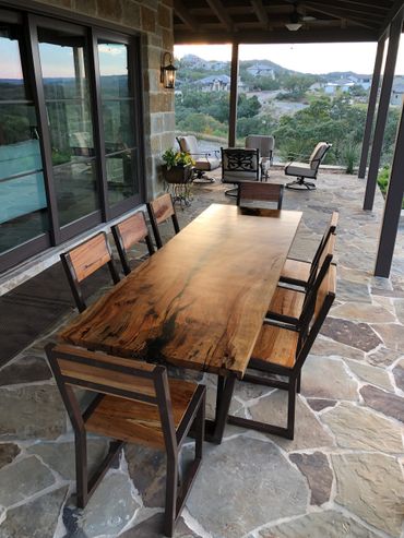 live edge outside patio table and chairs 