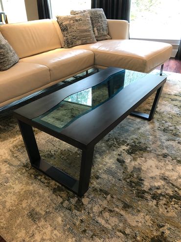 Metal Coffee Table with glass inlay 