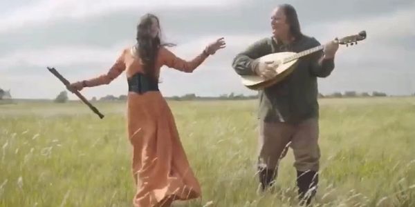 Heather and Frank from Medieval/Fantasy Folk/Rock band Elflore during music video shoot.