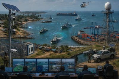 Coastal security control room monitoring naval activity.