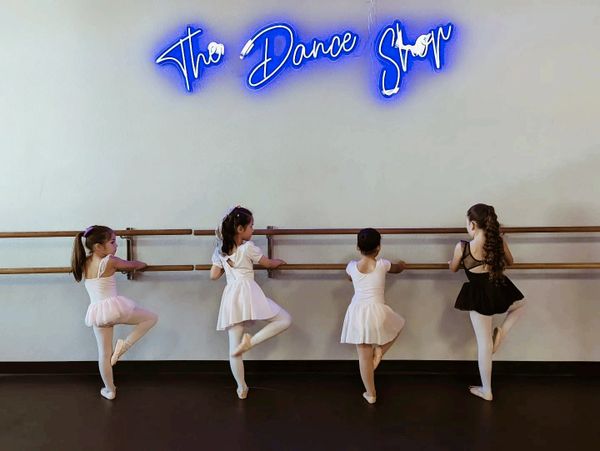 ballet dancers at the ballet bar pointed toes