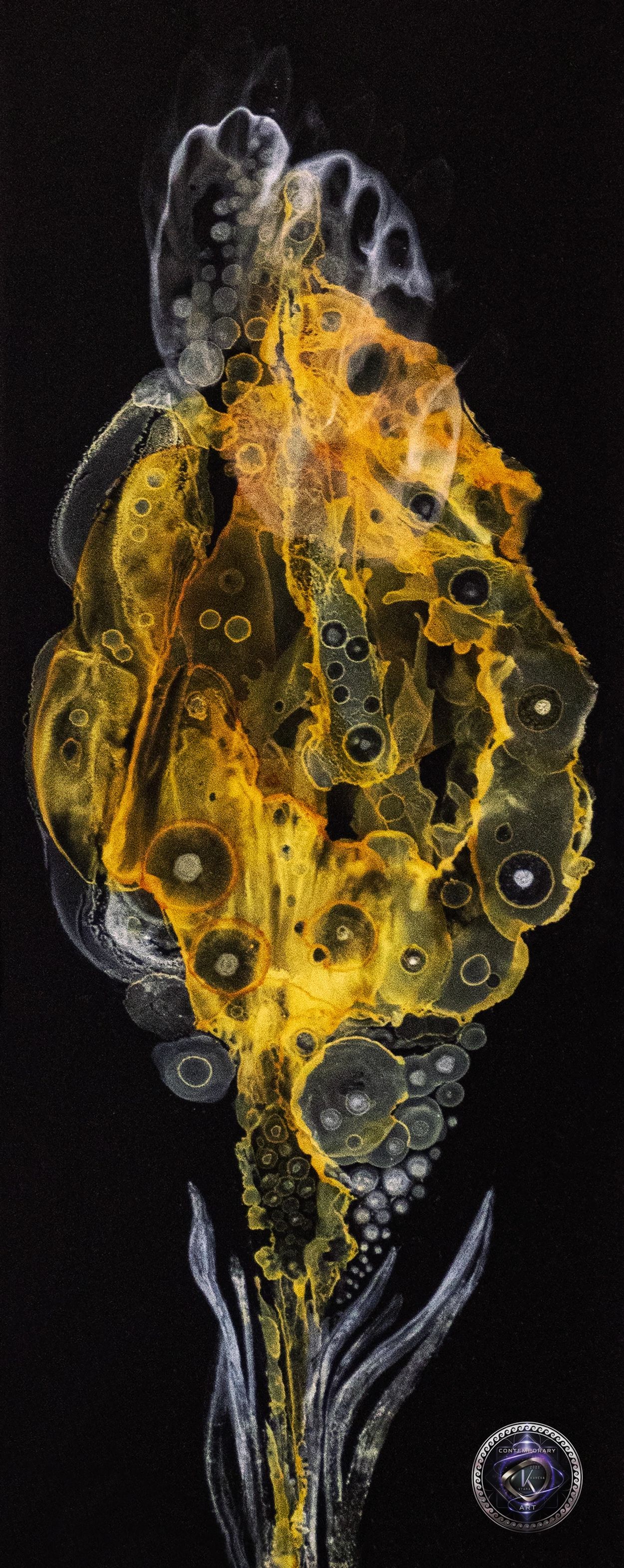 Vyara Kaneva-VK Contemporary ART: "Abstraction in Yellow", Mixed Technique-Epoxy Resin -2023; "Абстр