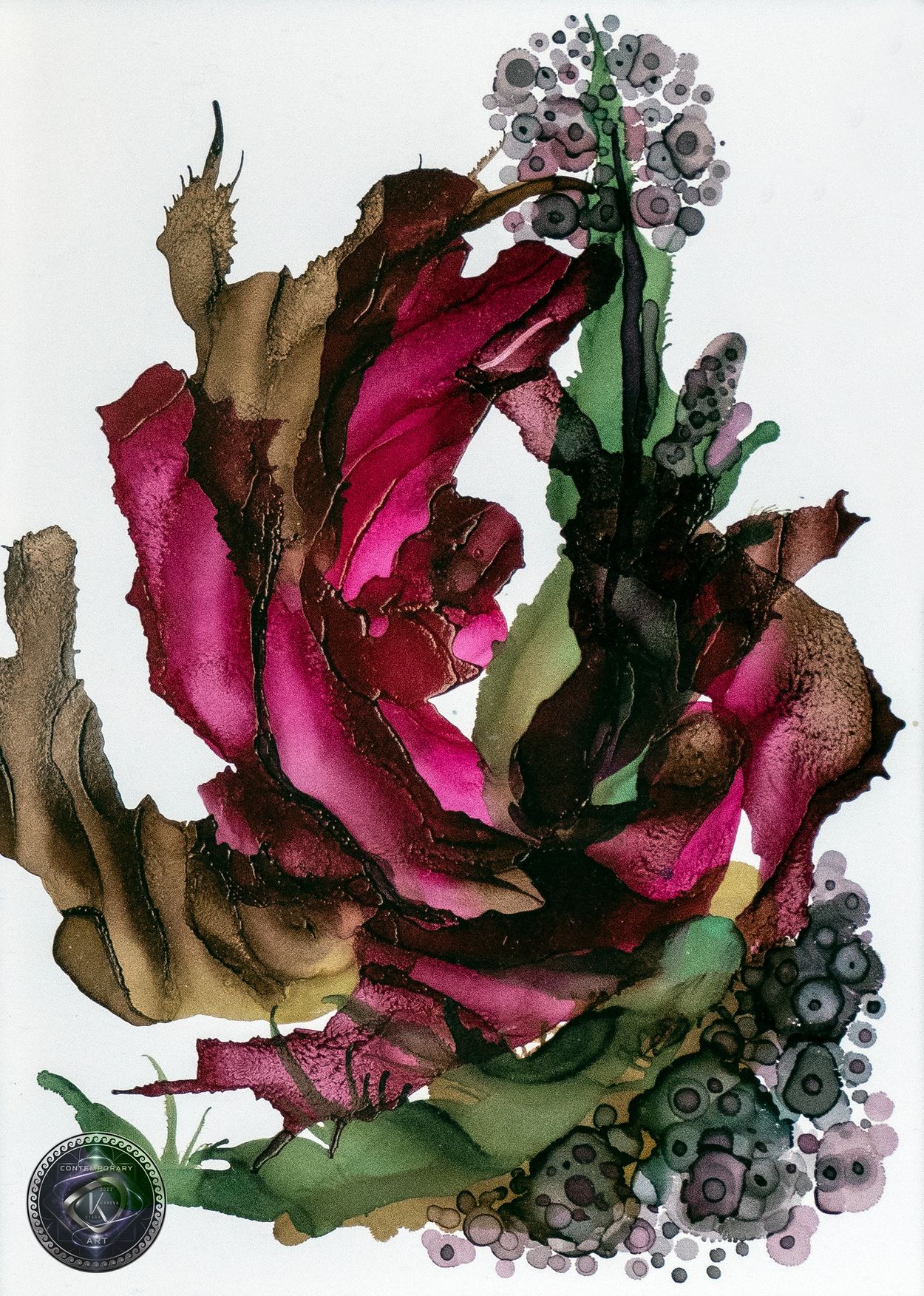 Vyara Kaneva-VK Contemporary ART: "Abstraction", Alcohol Inks on Glass-2023; "Абстракция", Алкохолни