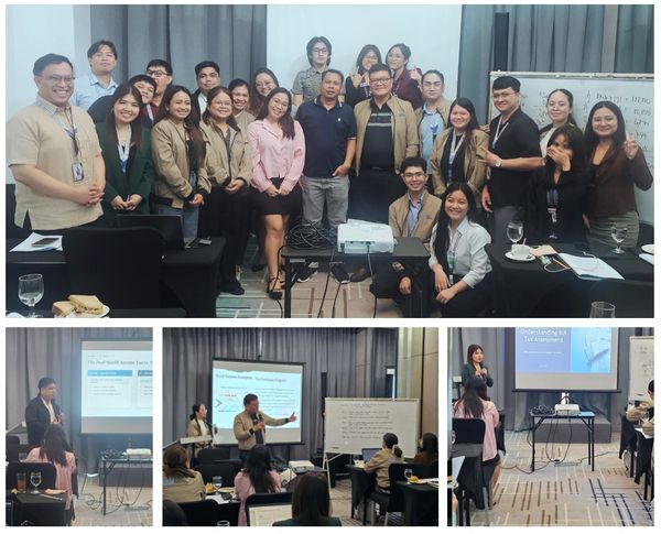 Group photo and training session with presentations.