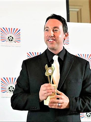 Mike Breyer accepting Best Director for Lock Box at the St. Tropez IFF