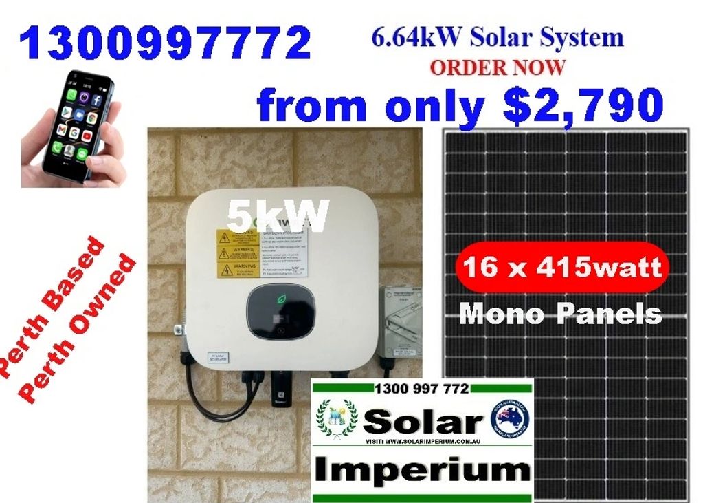 $2790 6.64kW offer  Perth, solar imperium, solar panels, solar inverters, solar imperium, solar comp