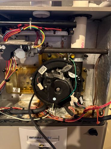 Internal view of an Affinity 9.C Series furnace showing wiring and components.