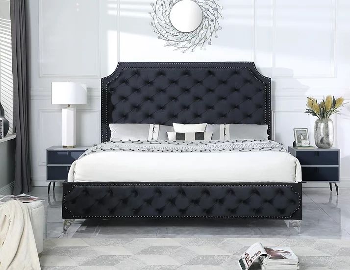 King or Queen Bed only 
color: Black
Material: Velvet, With nailhead trim
