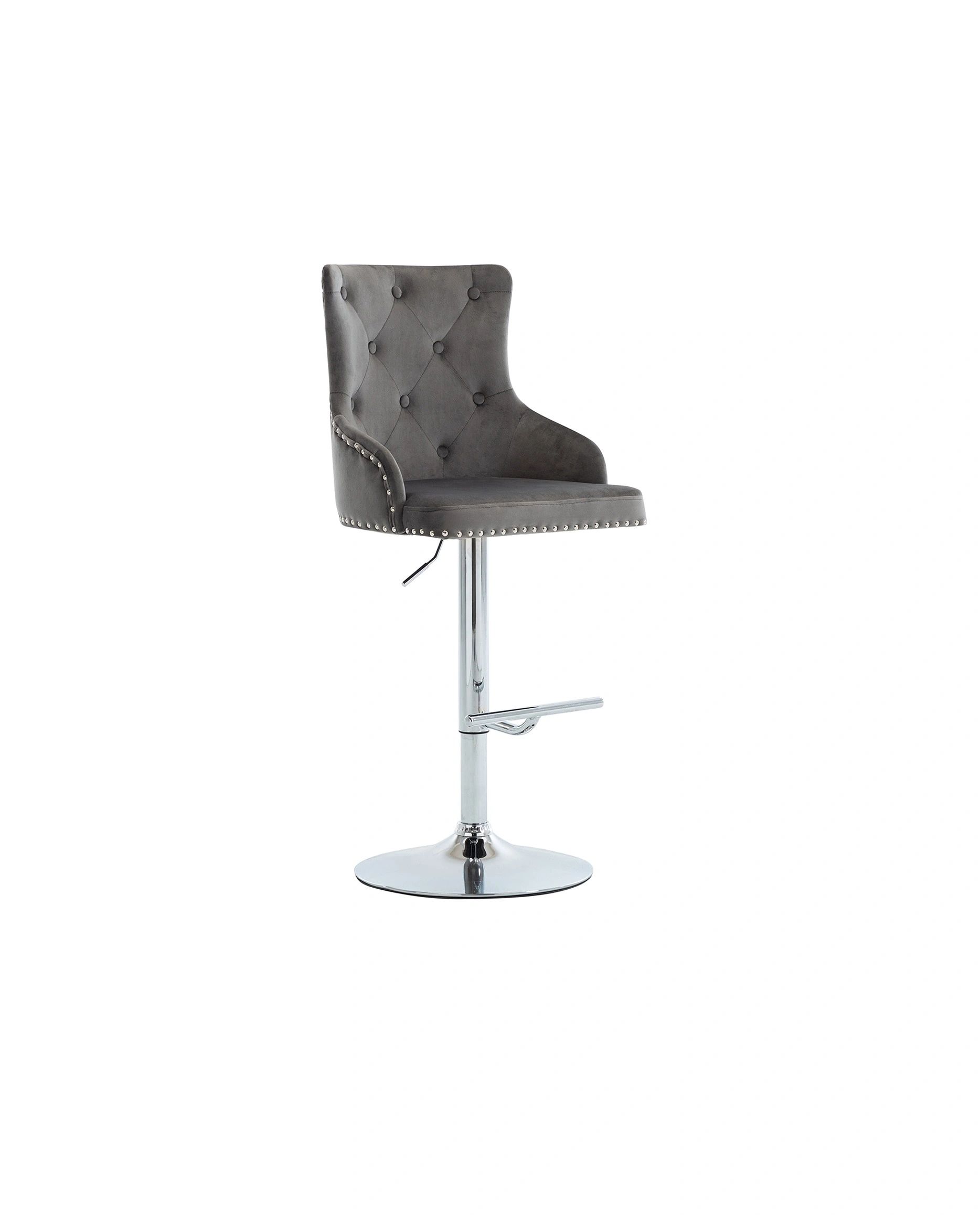 Color: Grey
Material: Velvet
Modern adjustable barstool with tufted back & accent
 nailhead trim.