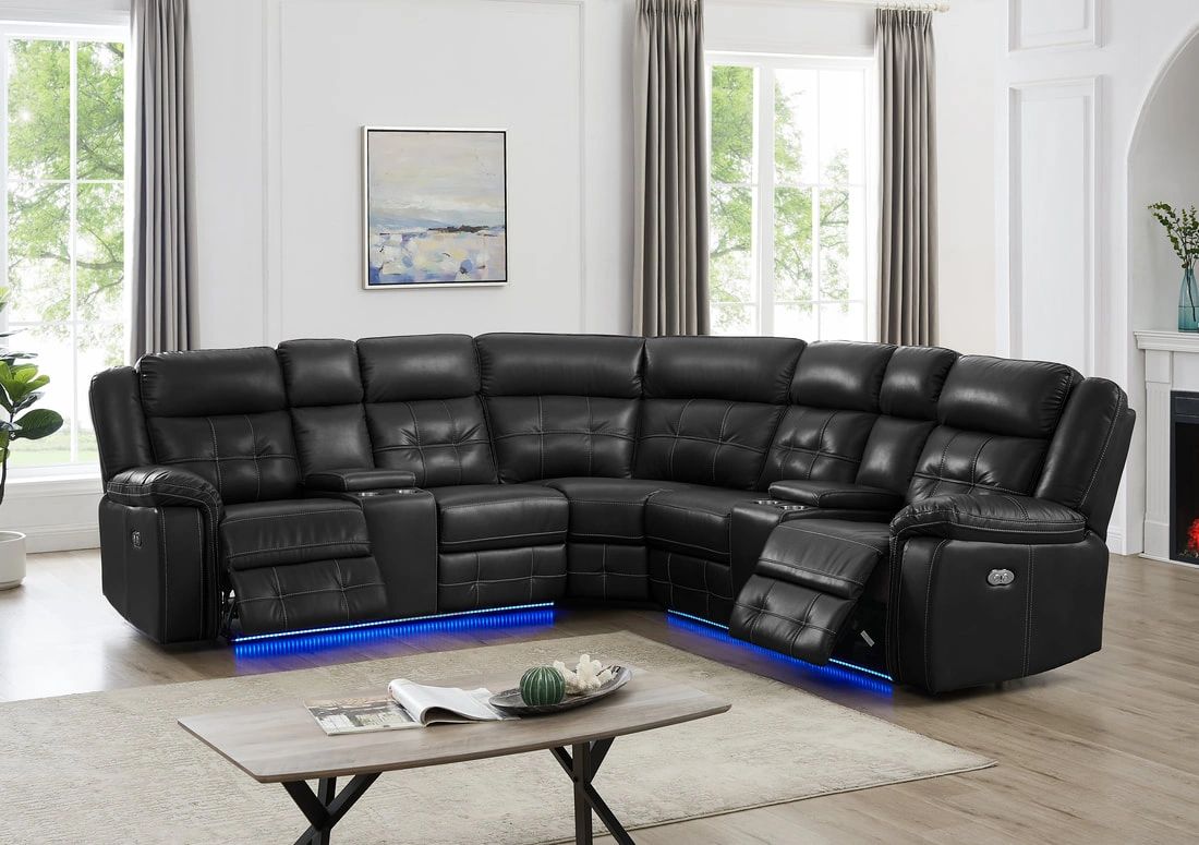 Item Name: Amazon2023 Reclining Sectional
Color: Black
Material: Leather Gel