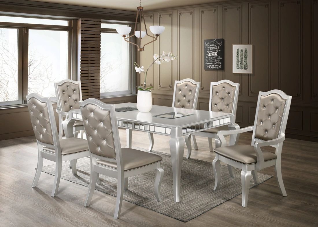 Calabella - Dining Table + 6 Chair Set
Item# Calabella
Color: Silver Finish
