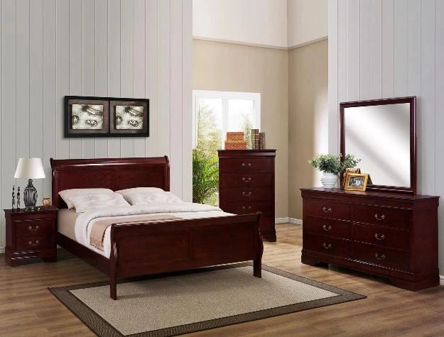 Item Name: LOUIS PHILIP Bed
Color: Cherry
Material: Wood
Twin/Full/Queen/King Set