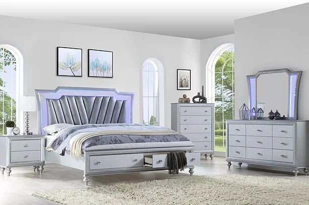 Star Bed Set Grey Color, Led Light 
(King or Queen Bed, Dresser, Mirror, Night Stand, Chest )