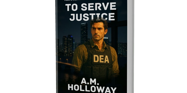 Mystery novel cover featuring a DEA agent with a city skyline at night.