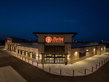 Aerial twilight view of a Market Street supermarket in Amarillo, Texas.